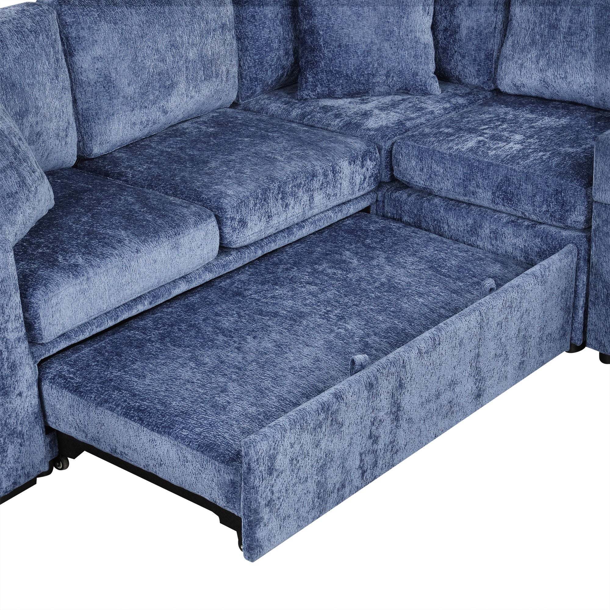 Contemporary L Shaped Convertible Sofa Bed With Pull Out Bed, Cup Holders, And Storage