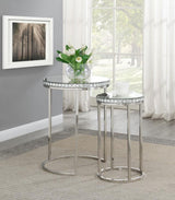 Coaster Fine Furniture Addison - 2-Piece Round Mirror Top Nesting Tables - Silver | Meri Furniture