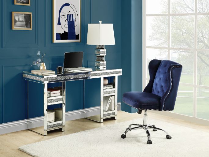 ACME Noralie - Writing Desk - Clear Glass, Mirrored & Faux Diamonds | Meri Furniture