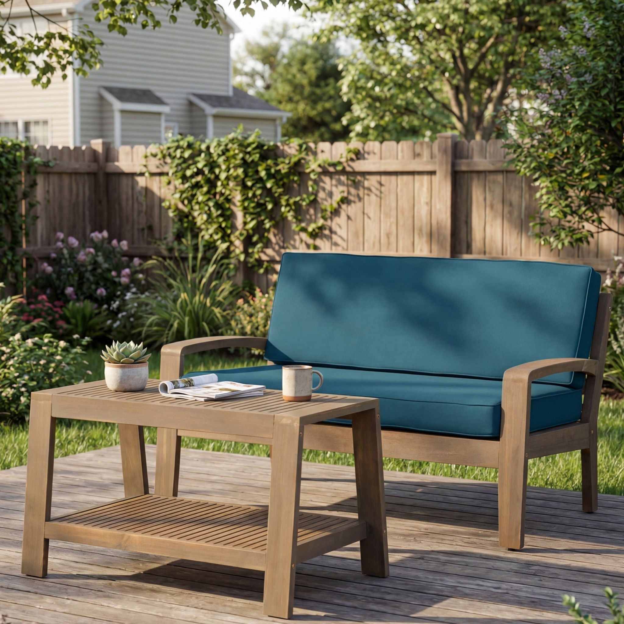2 Piece Outdoor Conversation Set (Loveseat & Coffee Table With Water-Resistant Cushions)