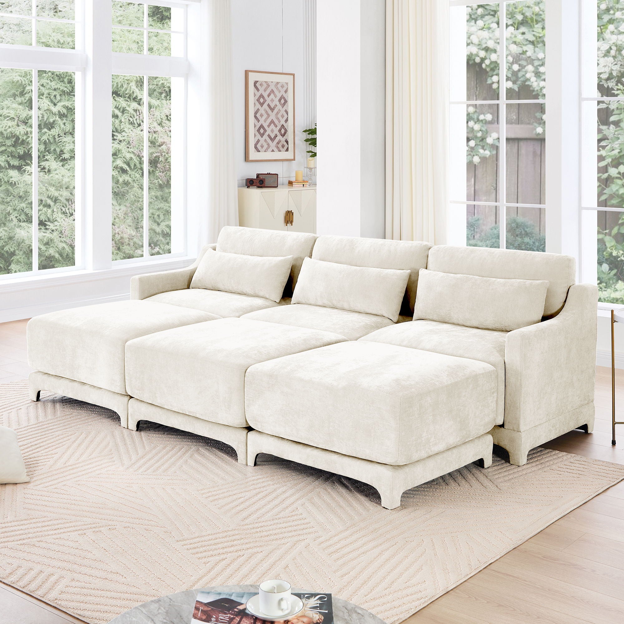 Stylish Sofa With Ottoman And Lumbar Pillows, Ergonomic Design
