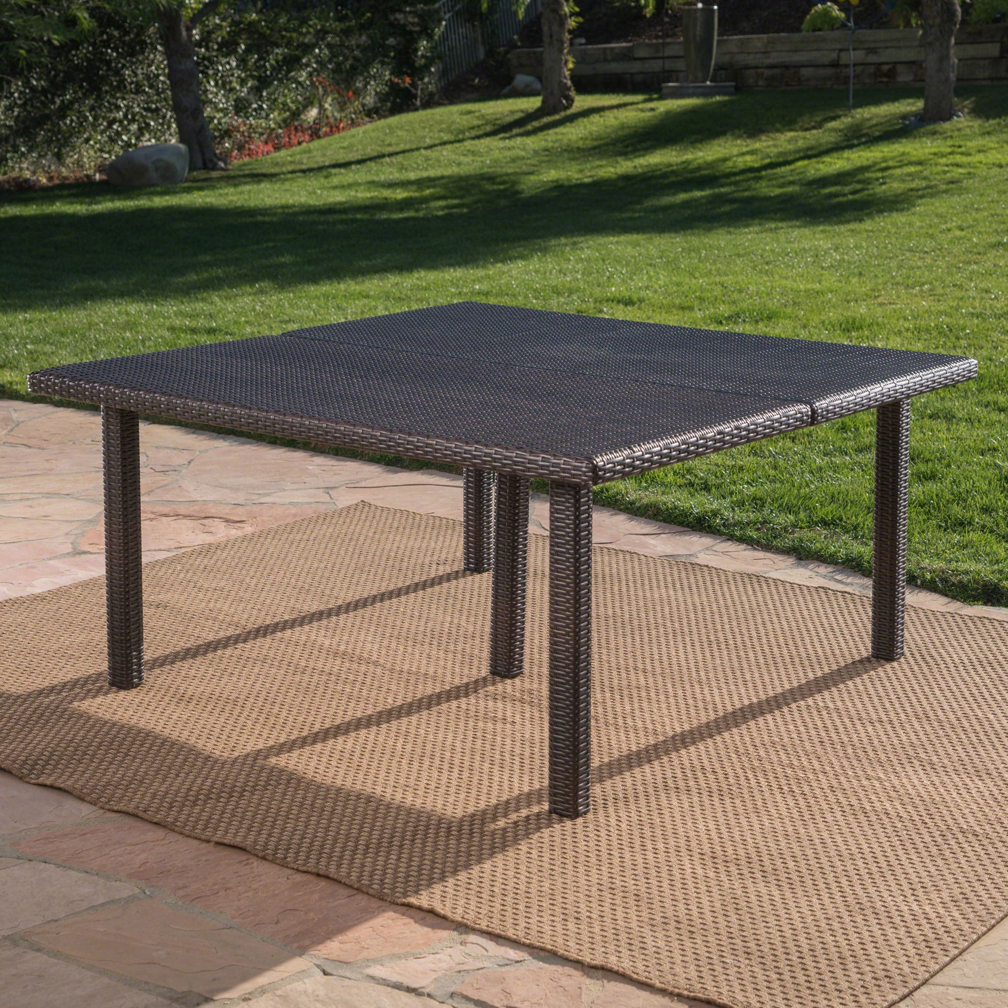 Outdoor Square Rattan Wicker Dining Table - Brown