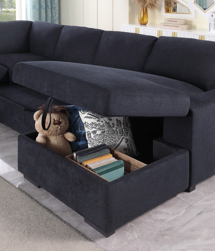 Selene II 117.5"W Dark Gray Woven Fabric Sleeper Sectional Sofa with Right-Facing Storage Chaise