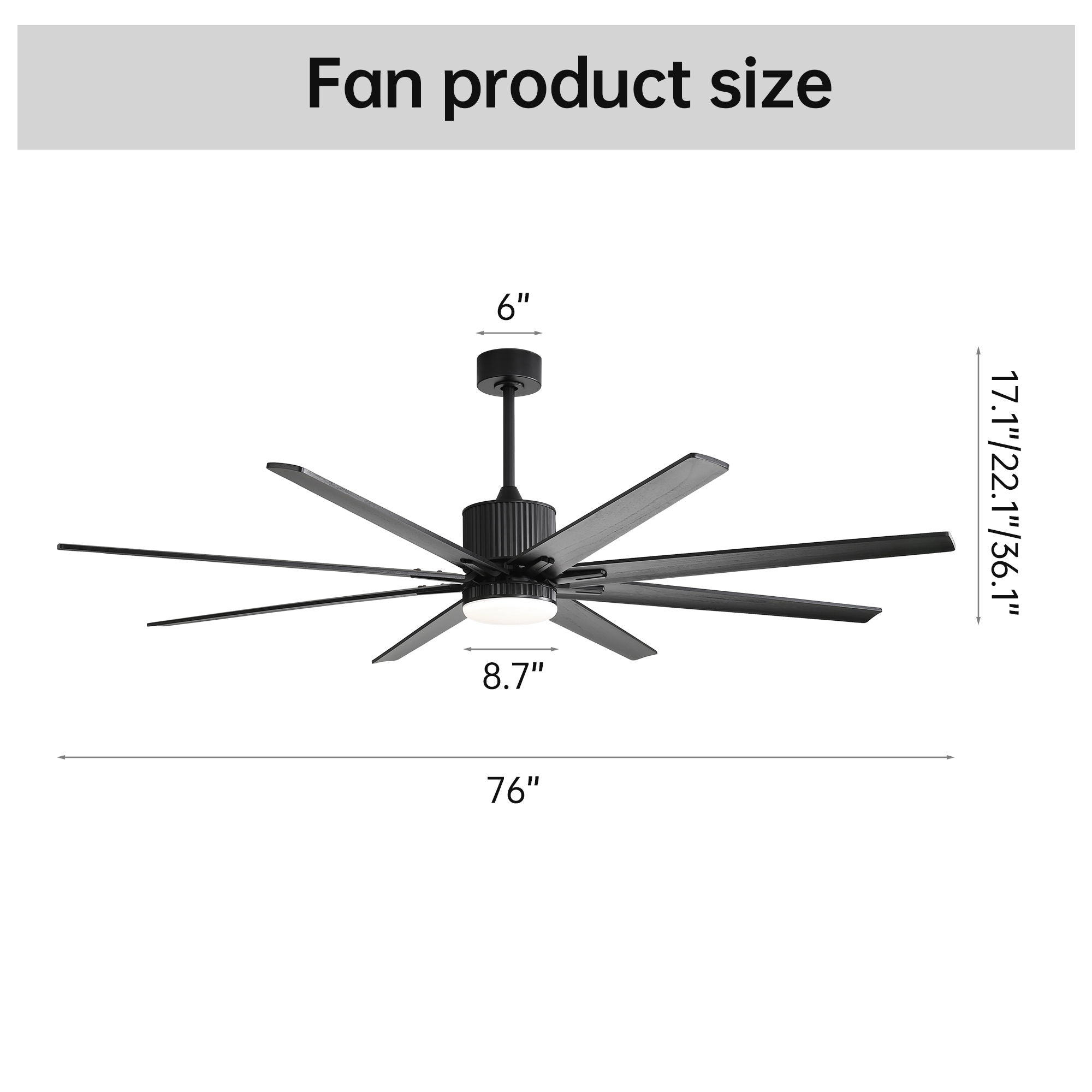 Ceiling Fan With 18W Dimmable Led Light Remote Control 8 Solid Wood Blades For Living Room - Black