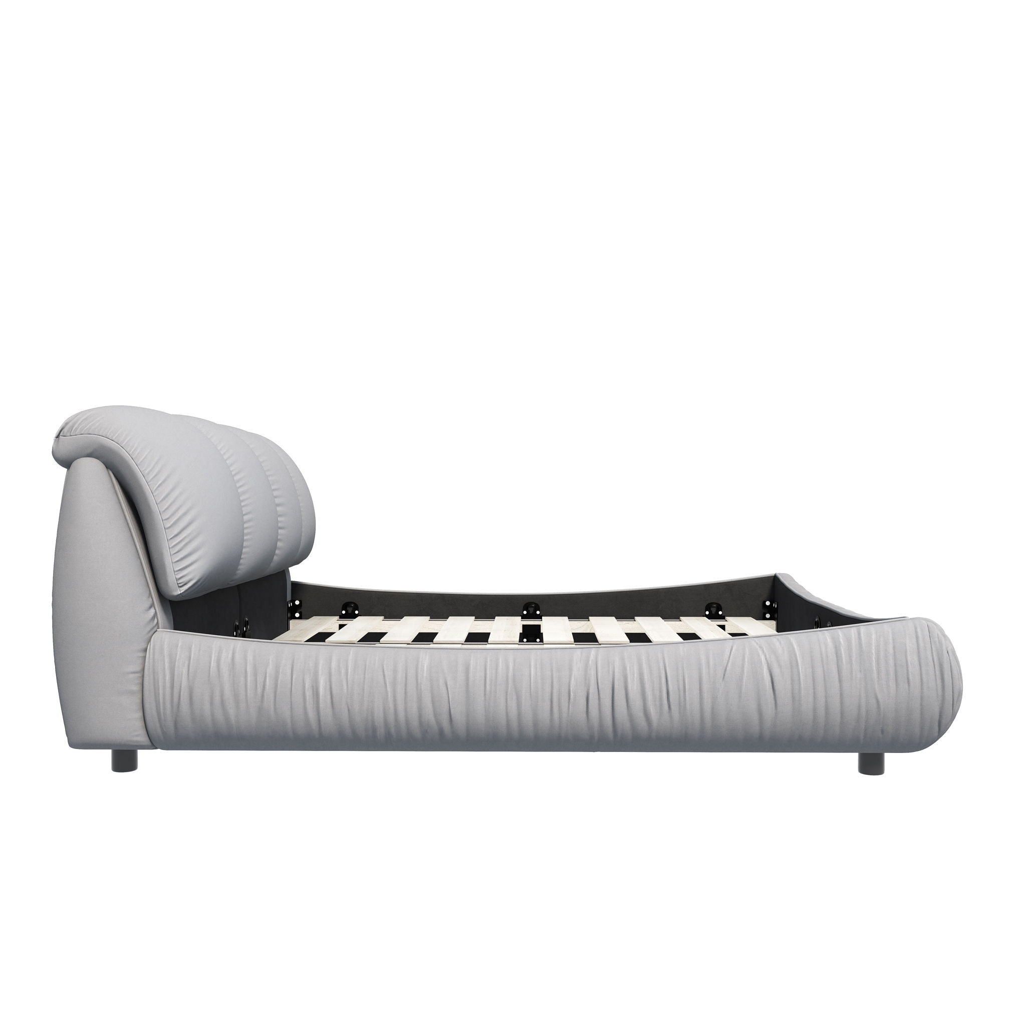 Luxury Upholstered Platform Bed With Oversized Padded Backrest And Solid Wood Frame