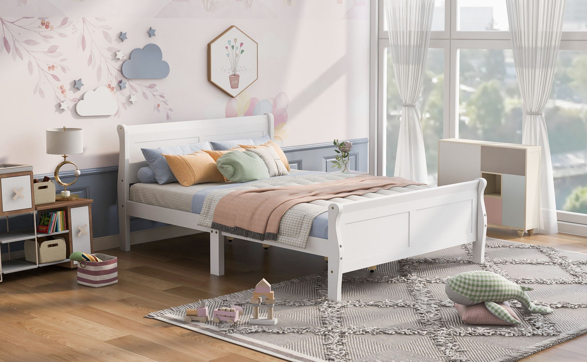 Platform Bed Frame Mattress Foundation Sleigh Bed With Headboard / Footboard / Wood Slat Suppor