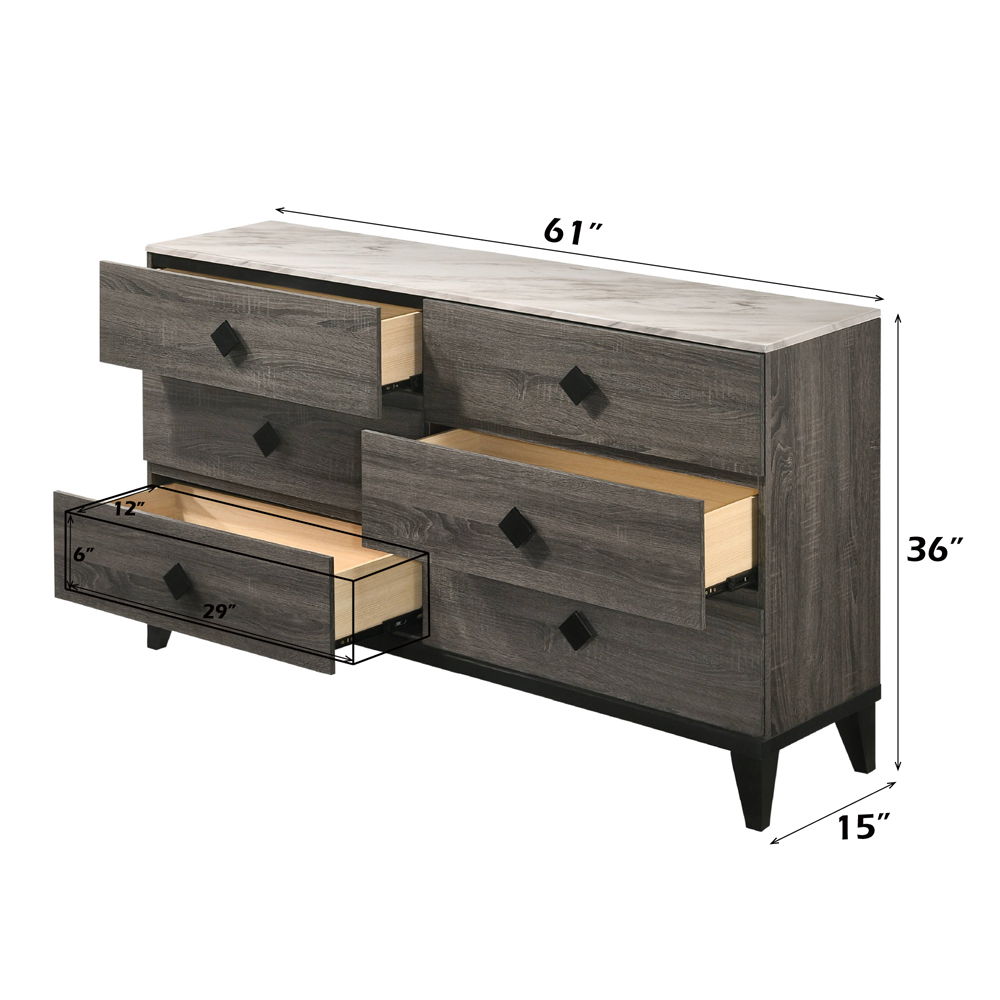 Avantika - Dresser - Faux Marble Top & Rustic Gray Oak