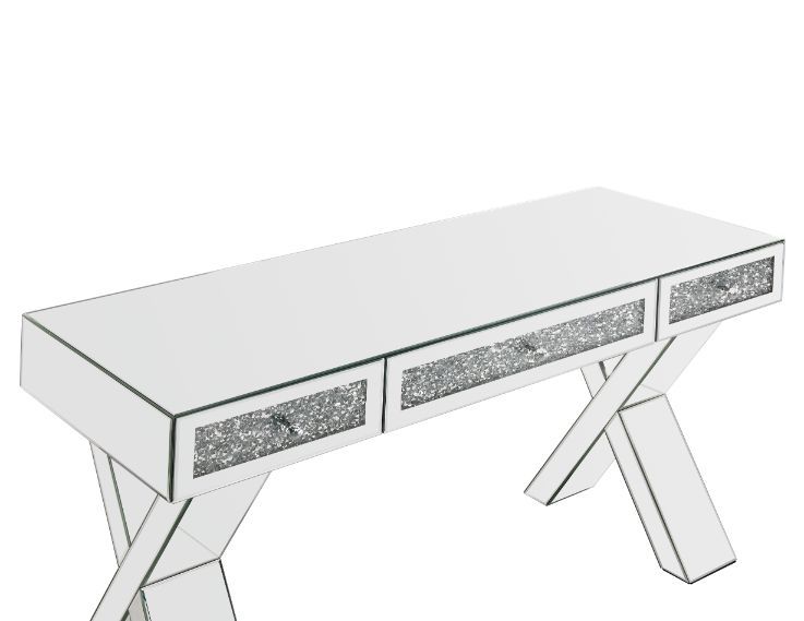 ACME Noralie - Writing Desk - Clear Glass, Mirrored & Faux Diamonds - 32" | Meri Furniture