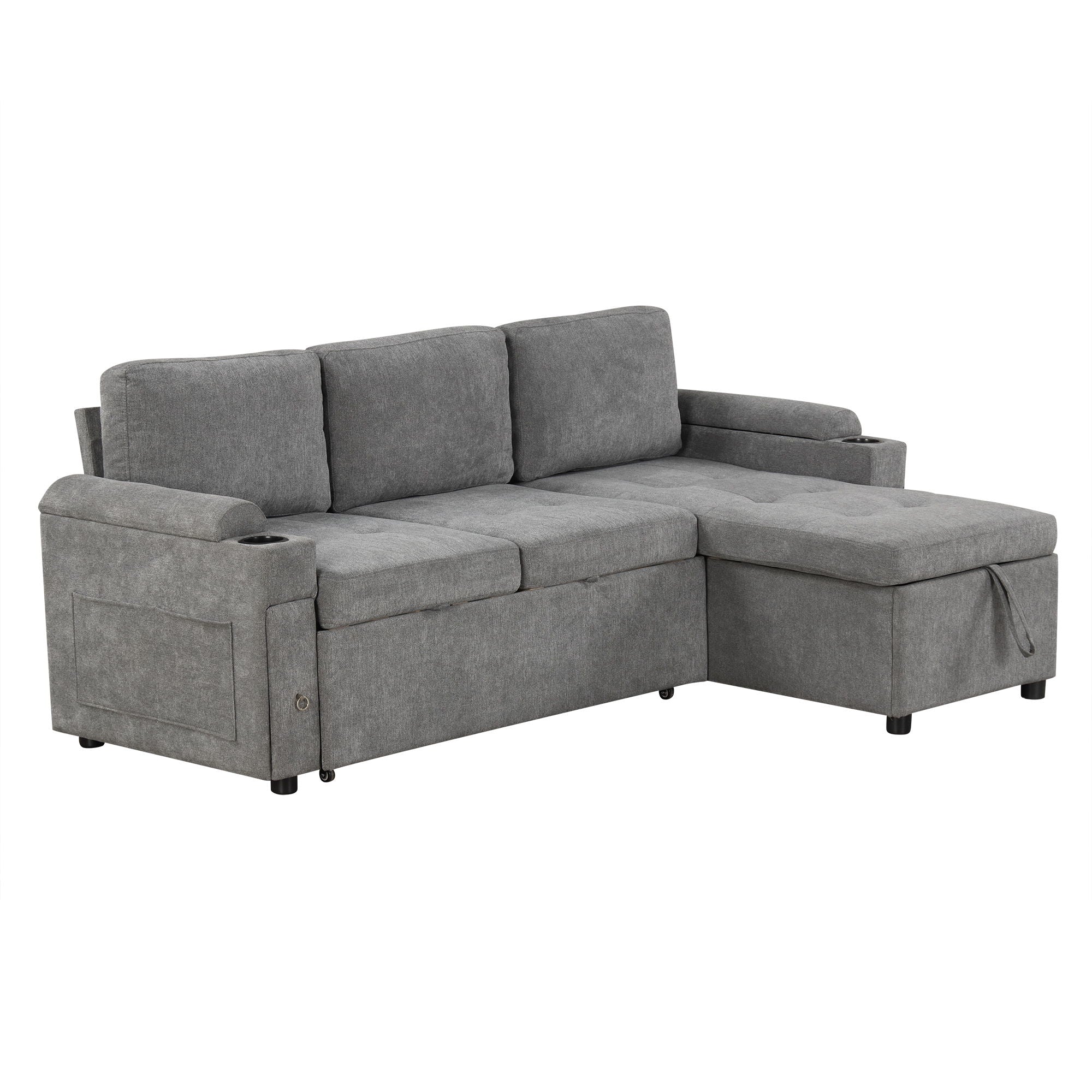 Convertible L Shaped Sofa Couch With Storage, Cup Holders, USB Ports