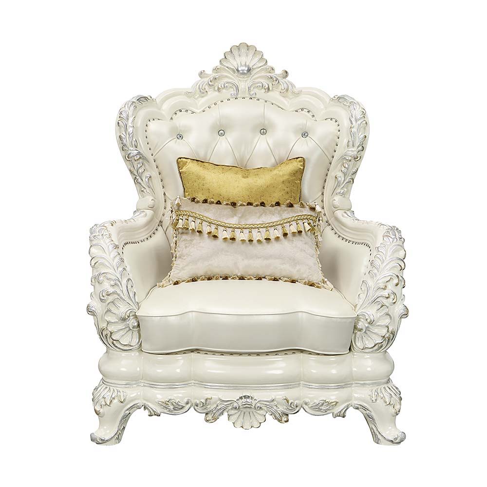 ACME Adara - Chair - White PU & Antique White Finish | Meri Furniture