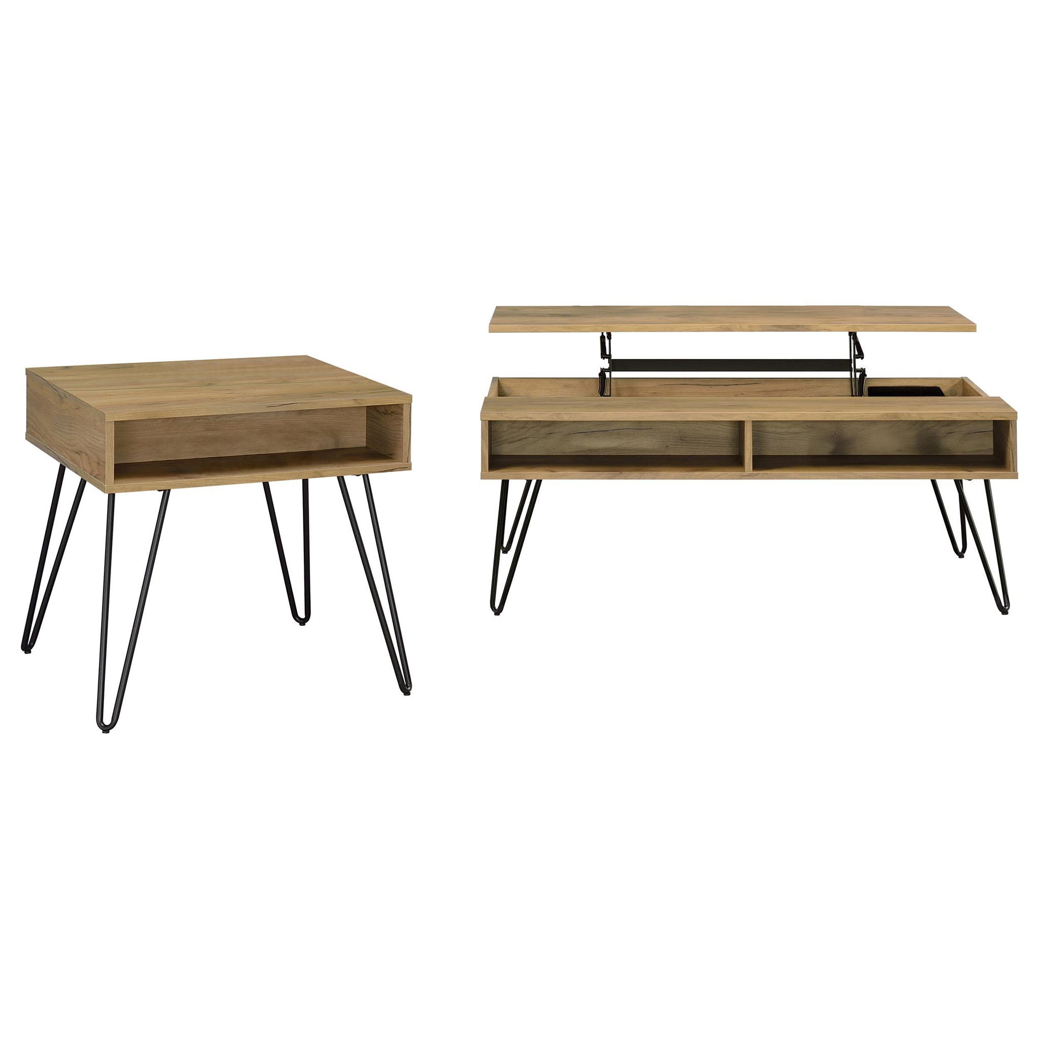 Fanning 2-piece Lift Top Coffee and End Table Set Golden Oak