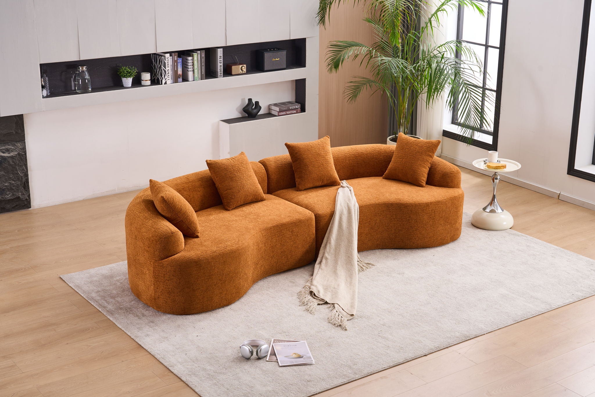 4 Seater Sofa With Chenille Fabric, 30D, 60 Hardness Full Sponge, 4 Pillow For Living Room, Home Furniture Sleeper Sectional Sofa For Apartment