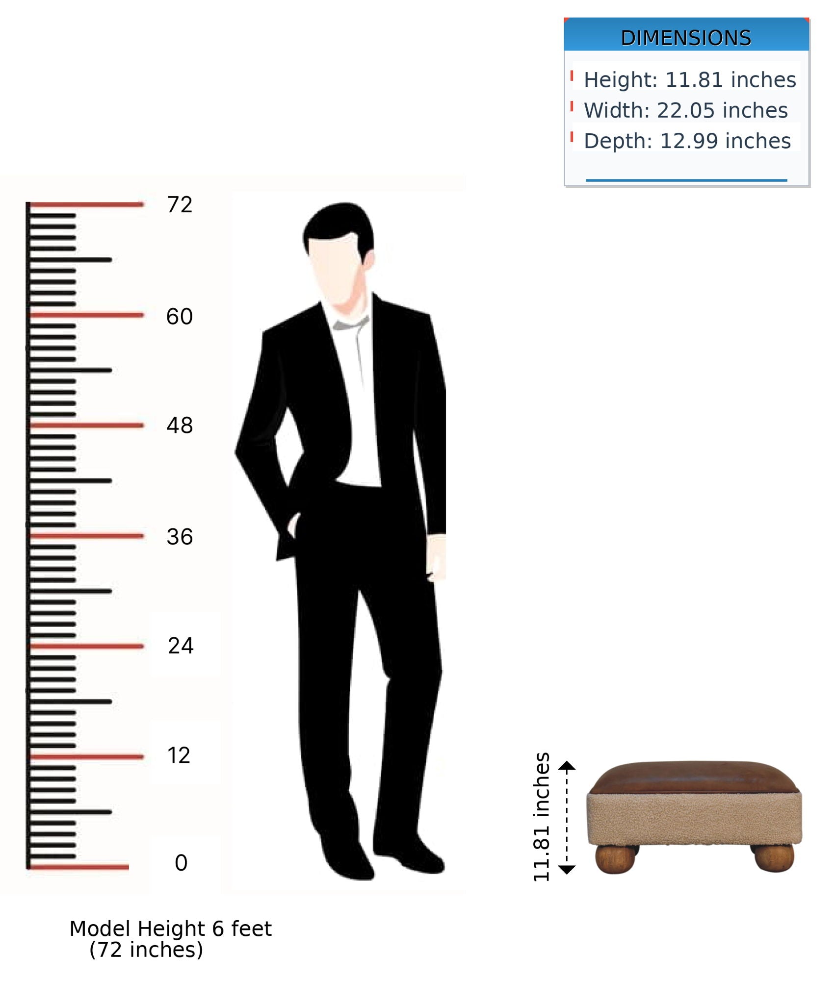 Vintage Leather Boucle Ball Footstool - Brown