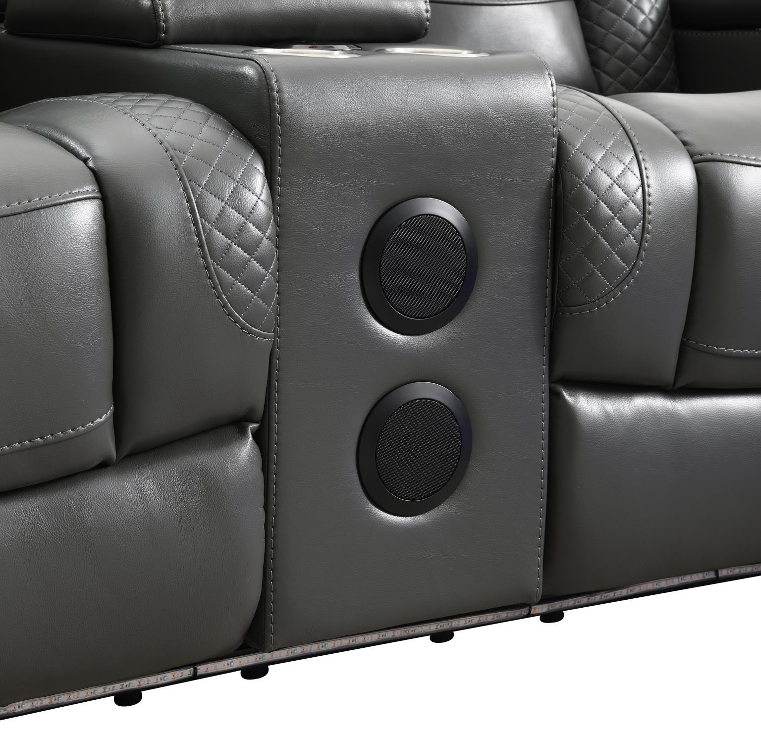 U93 - LED Power Reclining With Power Headrest, And Drop Down Table Sofa - Gray