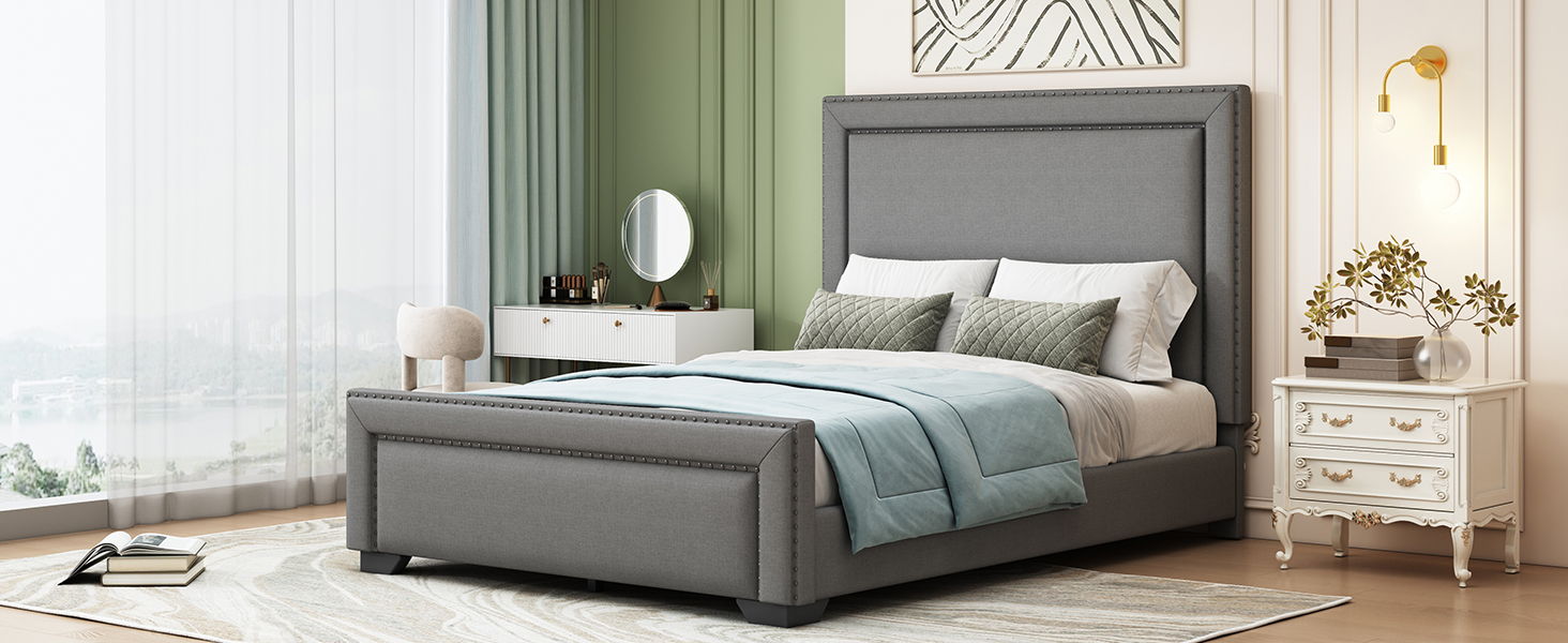 Upholstered Bed With Slats Support, No Box Spring Needed