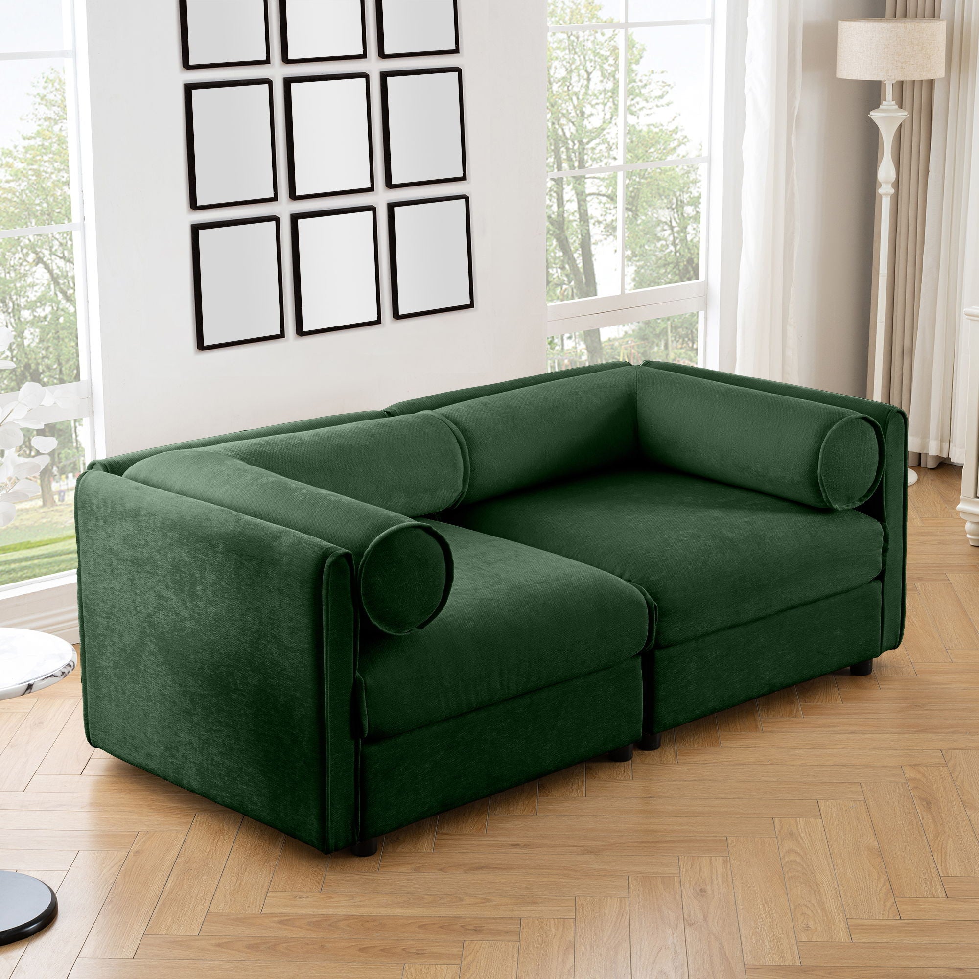 Stylish Chenille Sofa With Storage Seat And Cylindrical Backrest