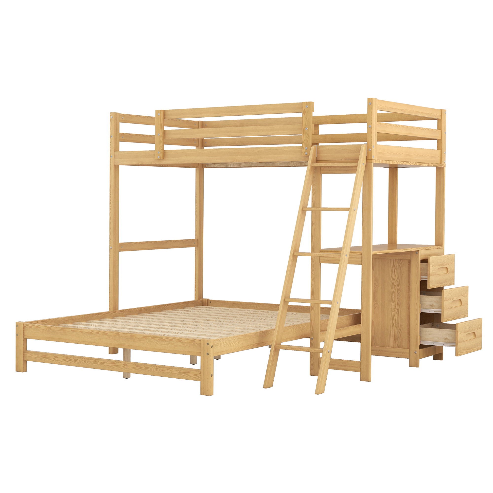 Bunk Bed With Built In Desk And 3 Drawers