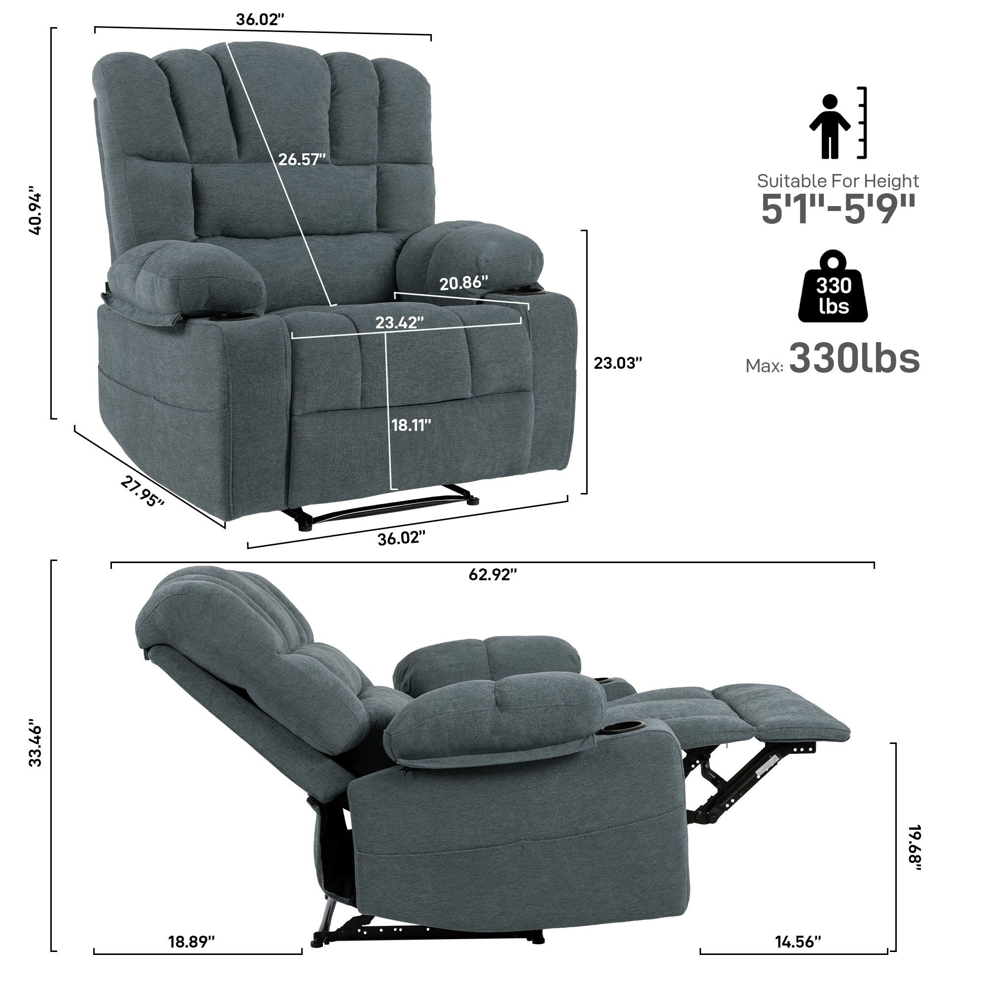 Massage Recliner Chair Sofa With Heating Vibration