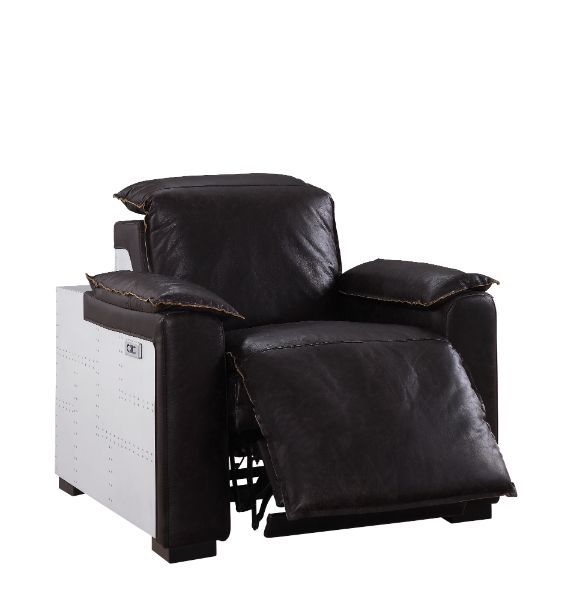 ACME Nernoss - Recliner - Dark Grain Brown Leather & Aluminum | Meri Furniture