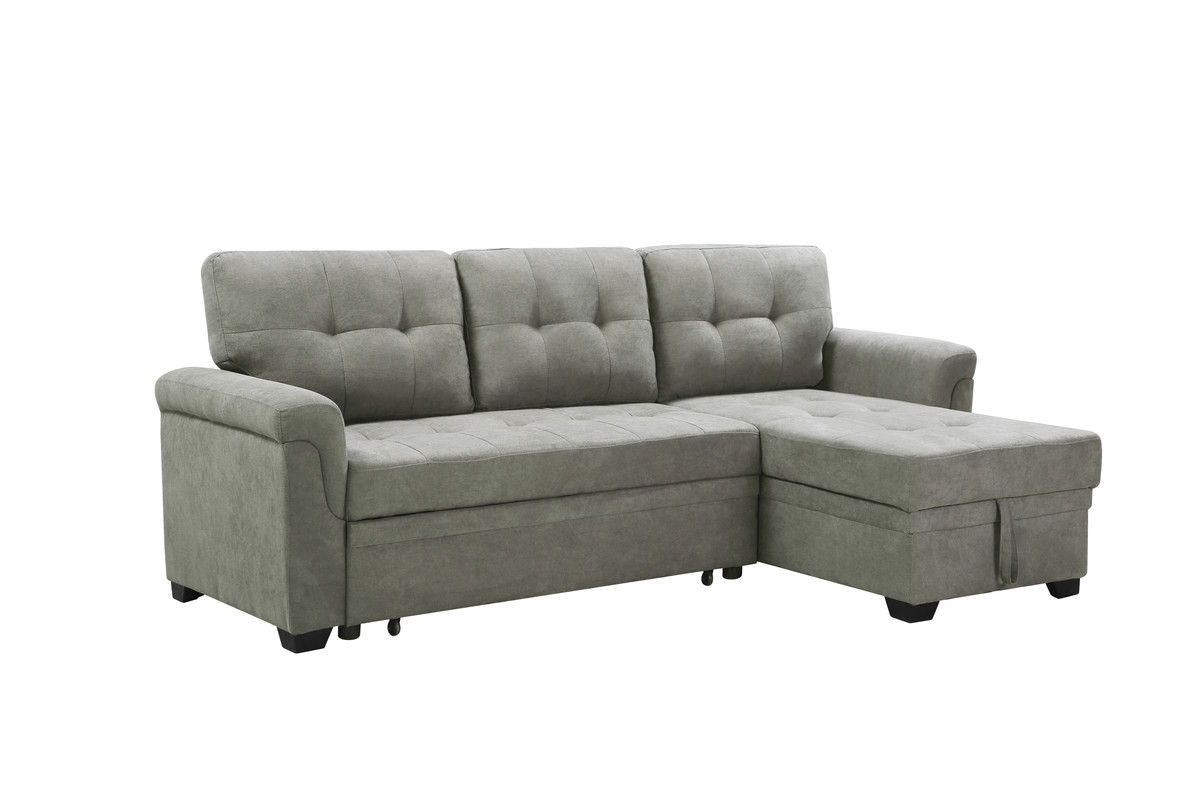 Lucca 84"W Light Gray Fabric Reversible Sectional Sleeper Sofa Chaise with Storage