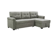 Lucca 84"W Light Gray Fabric Reversible Sectional Sleeper Sofa Chaise with Storage