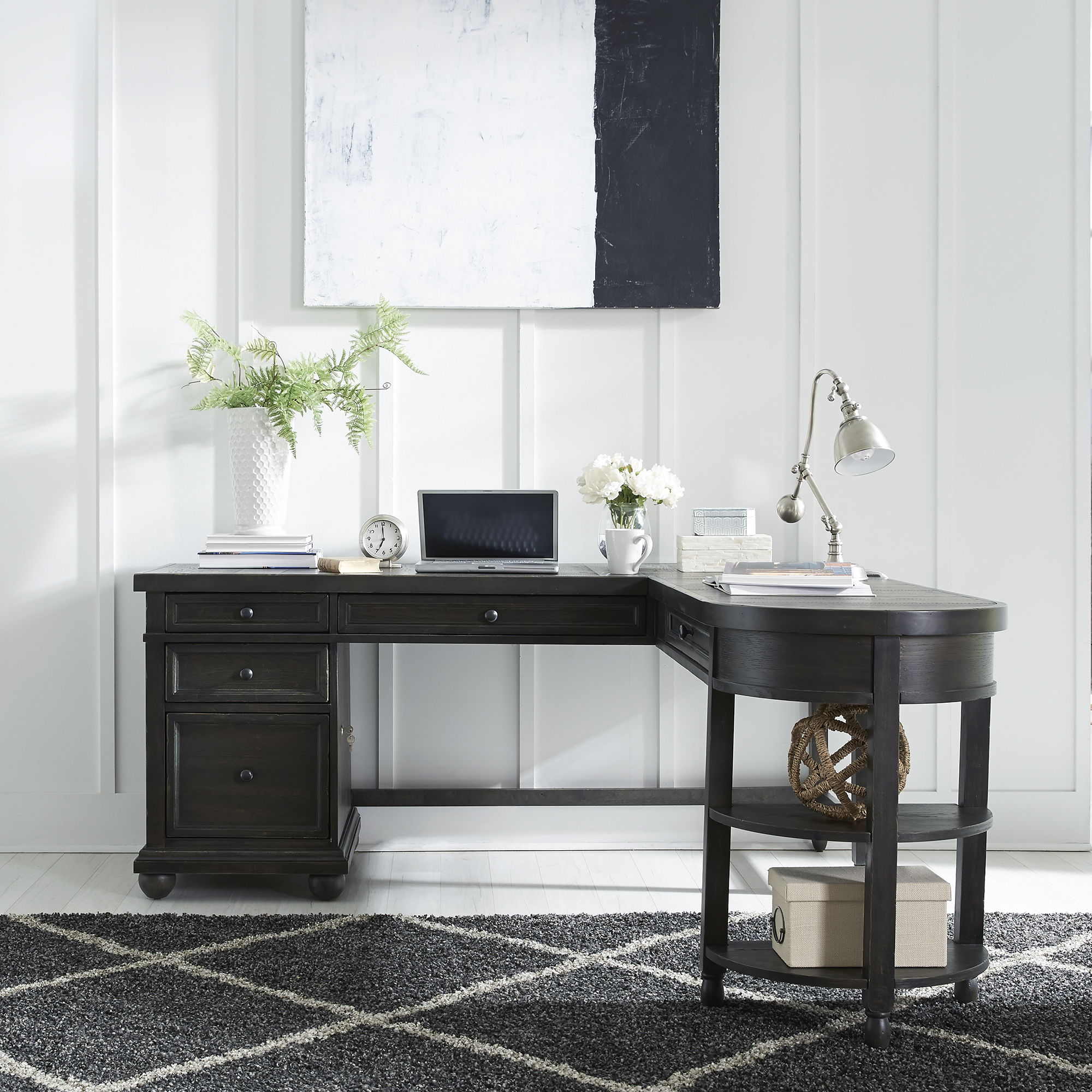 Liberty Furniture Harvest Home - L Shaped Desk Set - Black | Meri Furniture