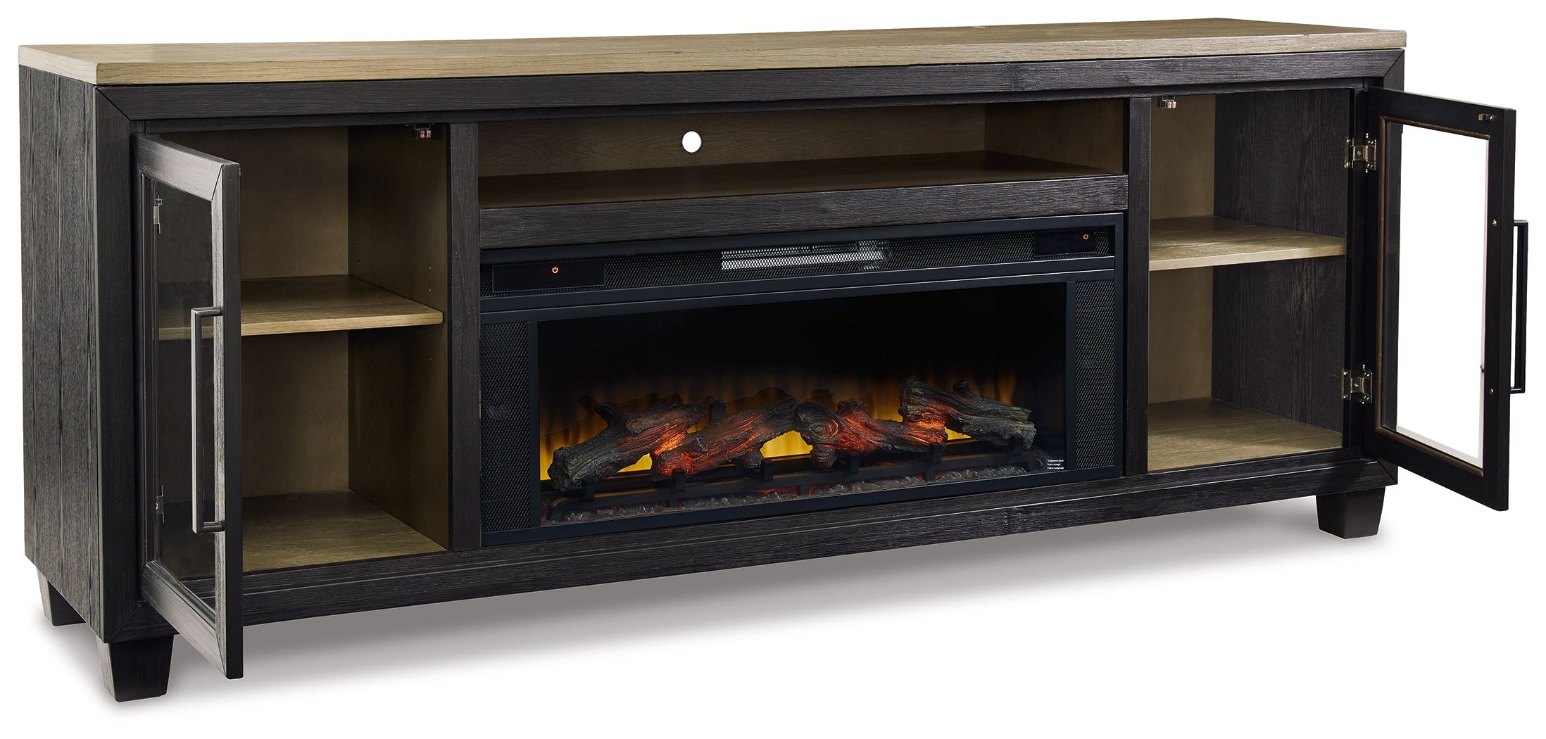 Signature Design by Ashley® Foyland - Black / Brown - 83" TV Stand With Electric Infrared Fireplace Insert | Meri Furniture