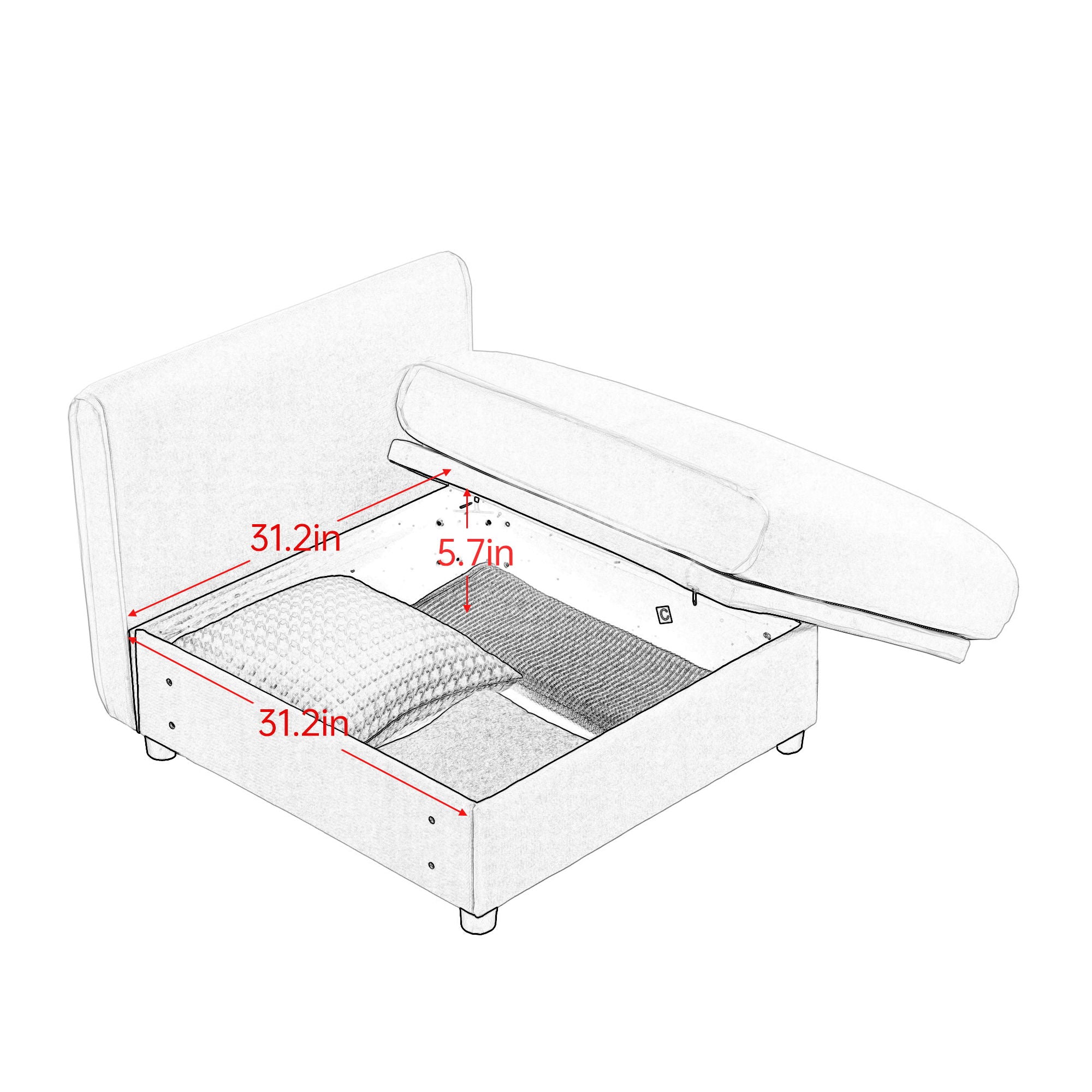 Stylish Chenille Sofa With Storage Seat And Cylindrical Backrest