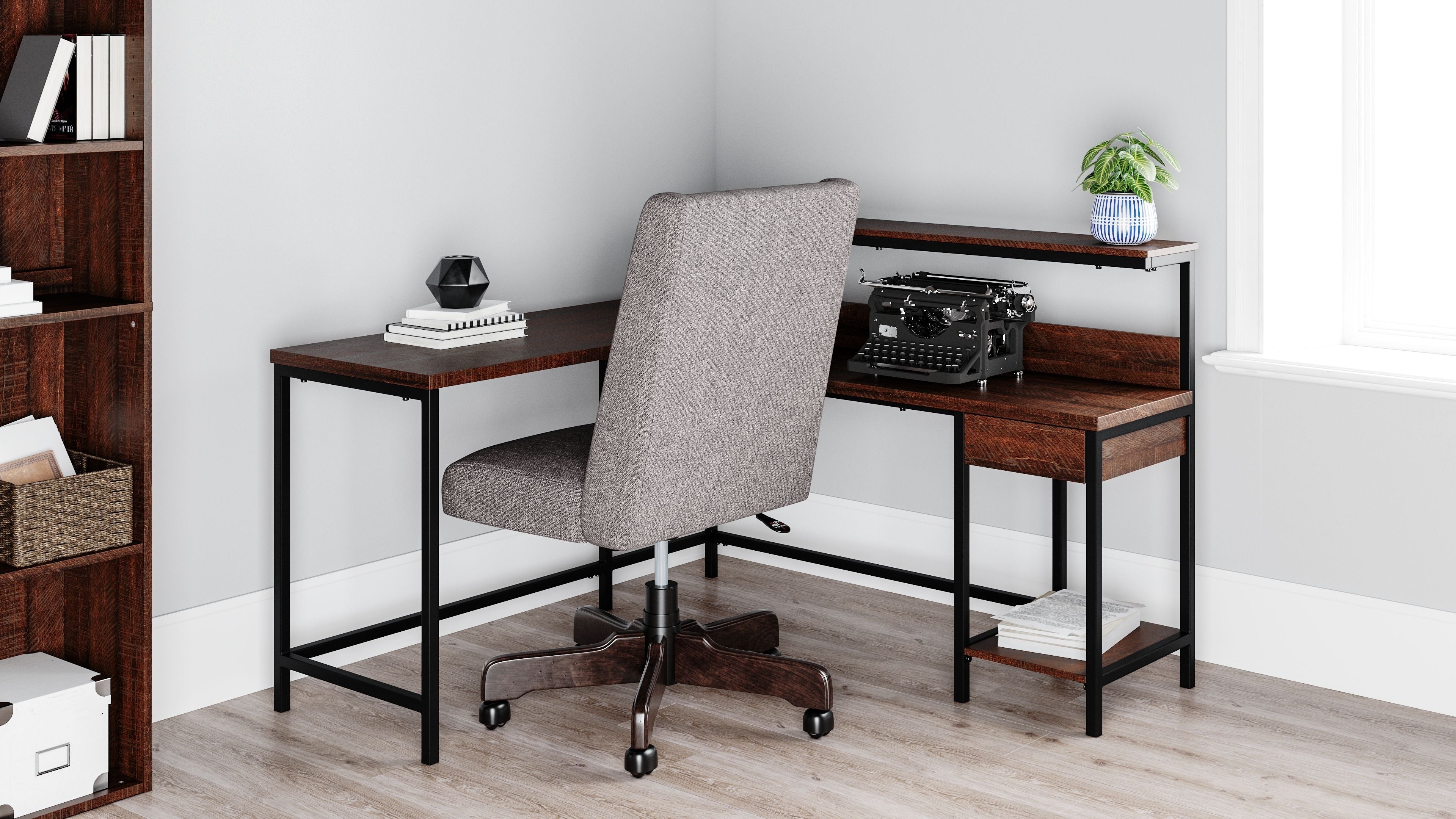 Ashley Furniture Camiburg - Warm Brown - L-desk With Storage | Meri Furniture