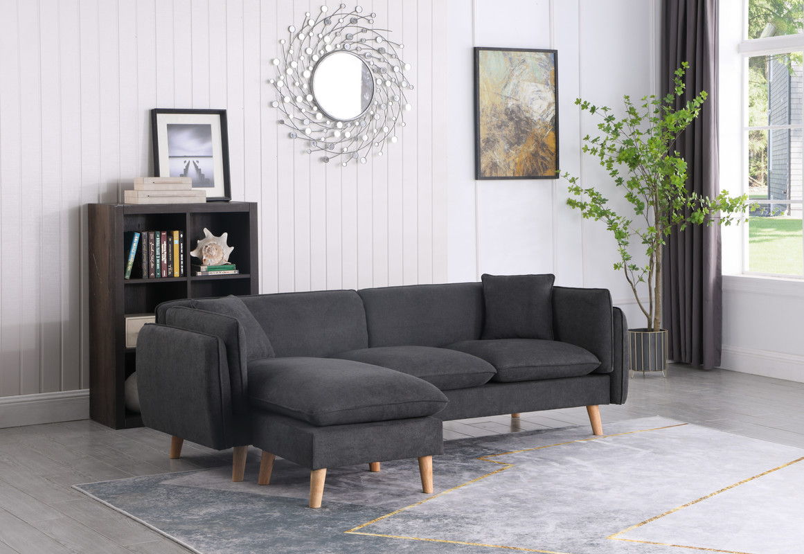 Brayden 86.5"W Dark Gray Fabric Sectional Sofa Chaise