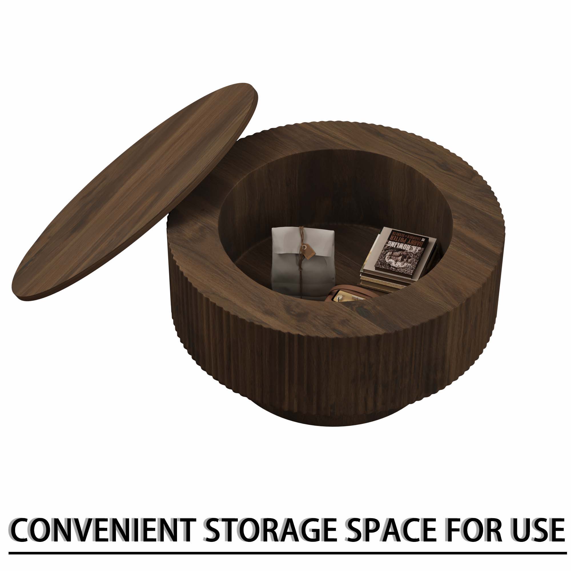 Modern Circular Coffee Table With Stripe Design And Storage Space