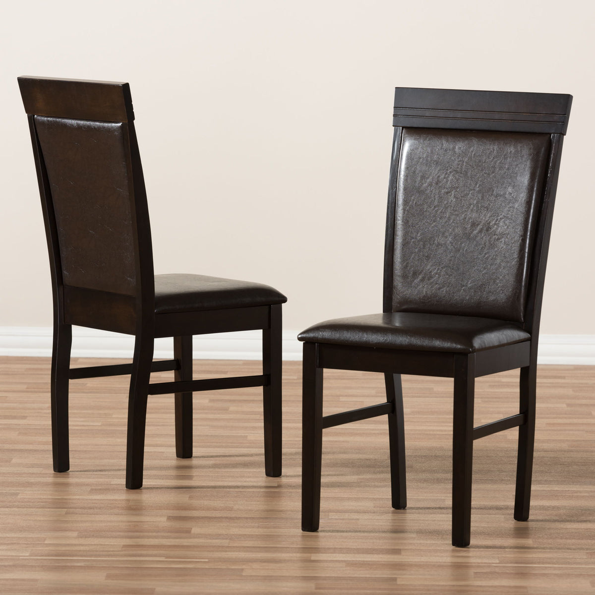 Thea Modern and Contemporary Dark Brown Faux Leather Upholstered Dining Chair (Set of 2)