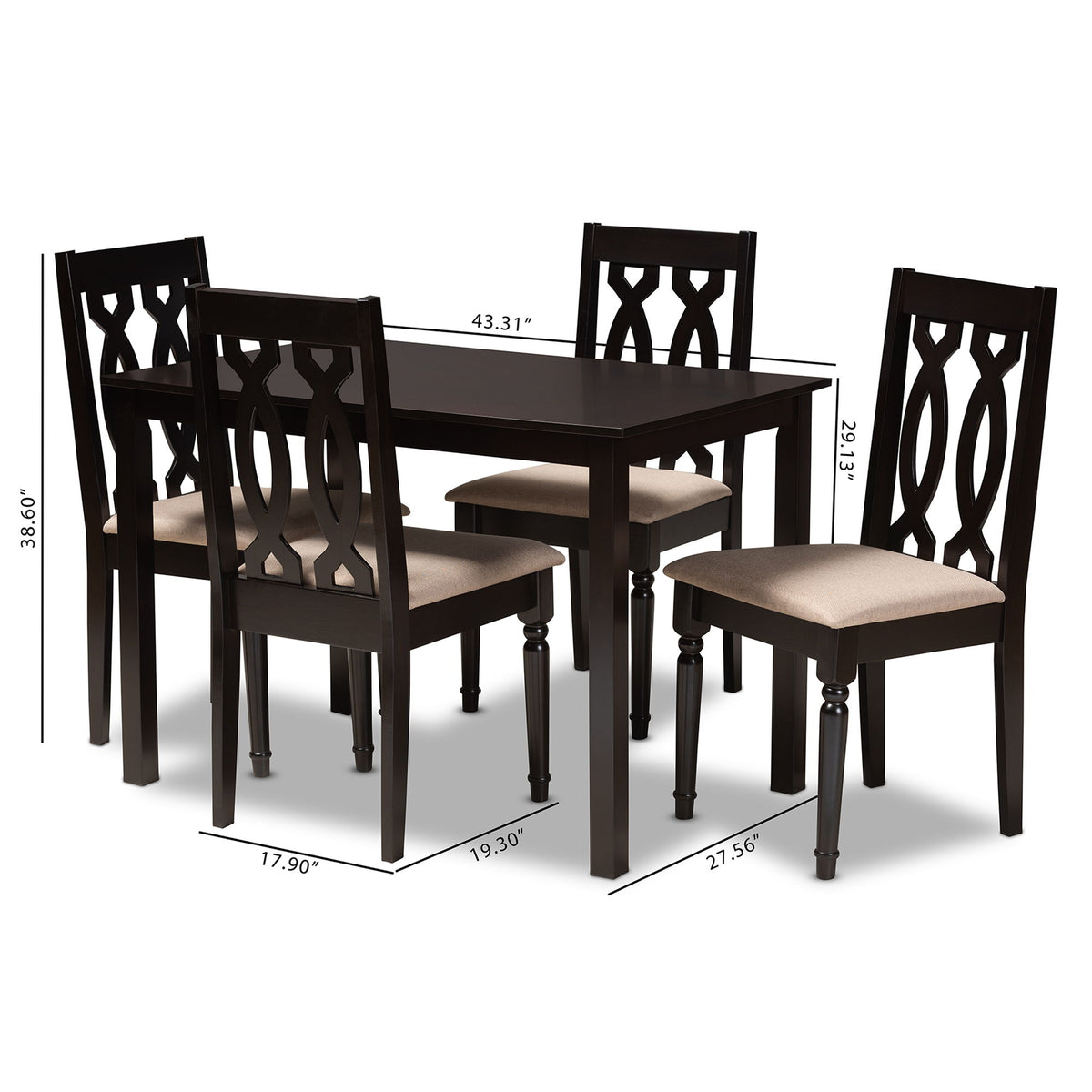 Cherese Modern and Contemporary Sand Fabric Upholstered Espresso Brown Finished 5-Piece Wood Dining Set
