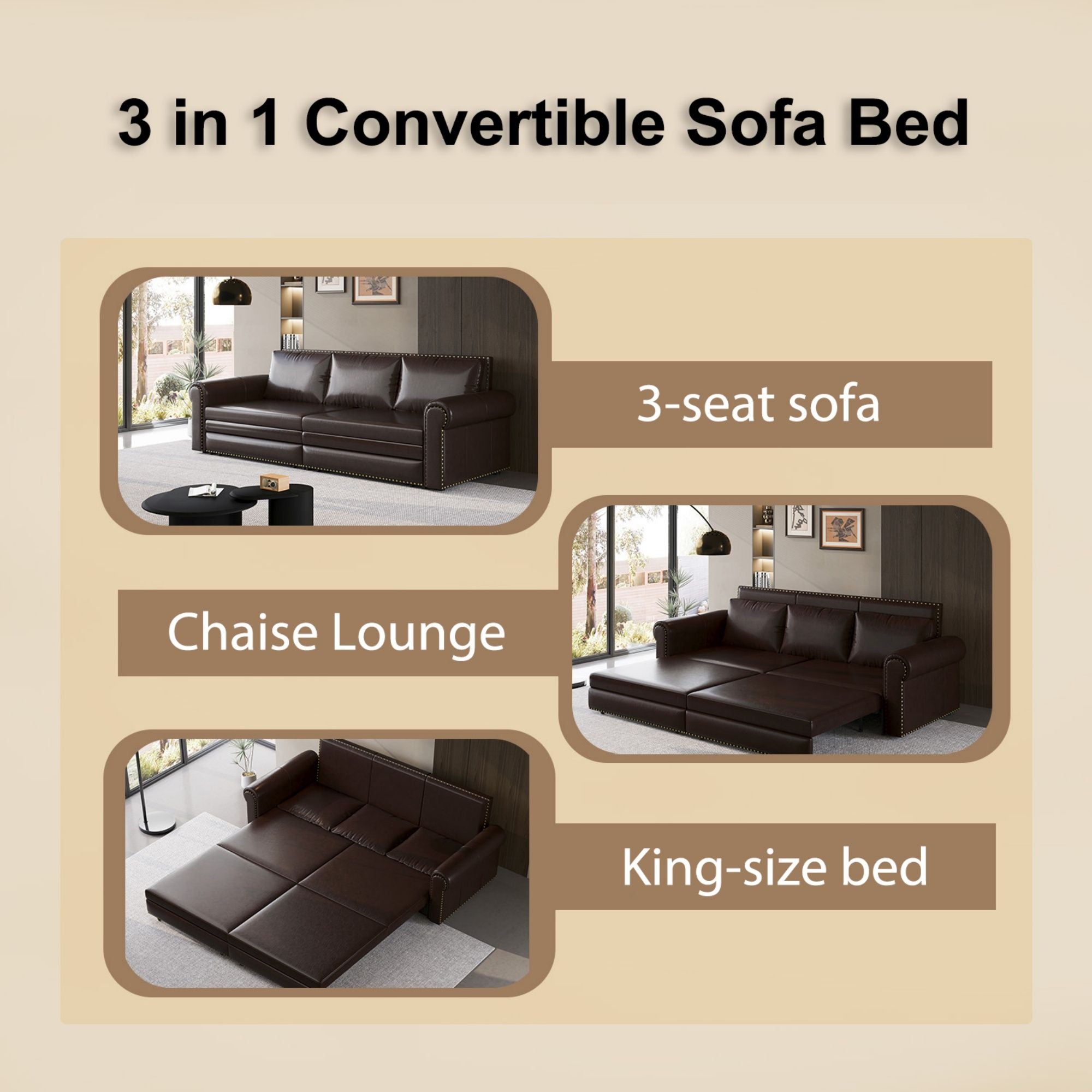 Pull Out Sofa Bed 3 In 1 Velvet Convertible Sleeper Sofa With Nailhead Trim & Rolled Arm, Multi Functional