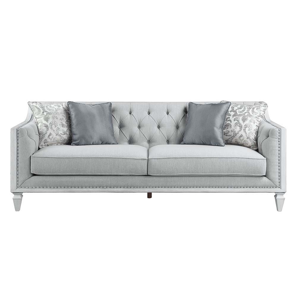 ACME Katia - Sofa - Light Gray Linen & Weathered White Finish | Meri Furniture