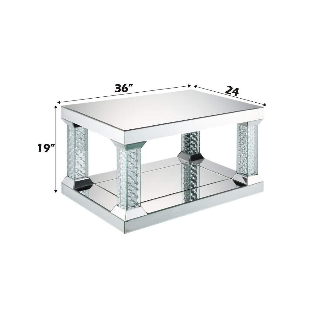 Nysa - 36" Coffee Table - Mirrored & Faux Crystals