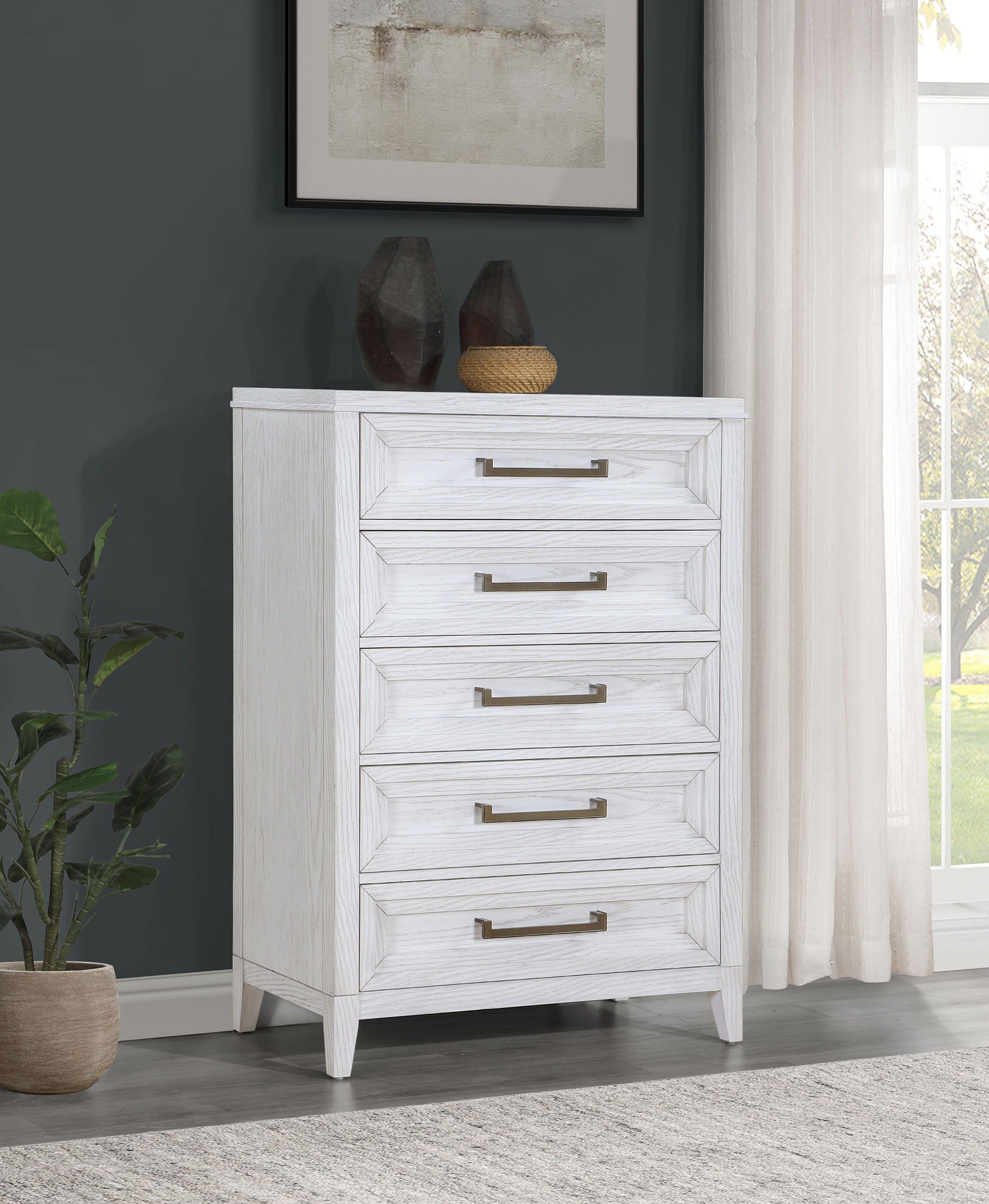 Coaster Fine Furniture Marielle - 5-Drawer Bedroom Chest - Distressed White | Meri Furniture