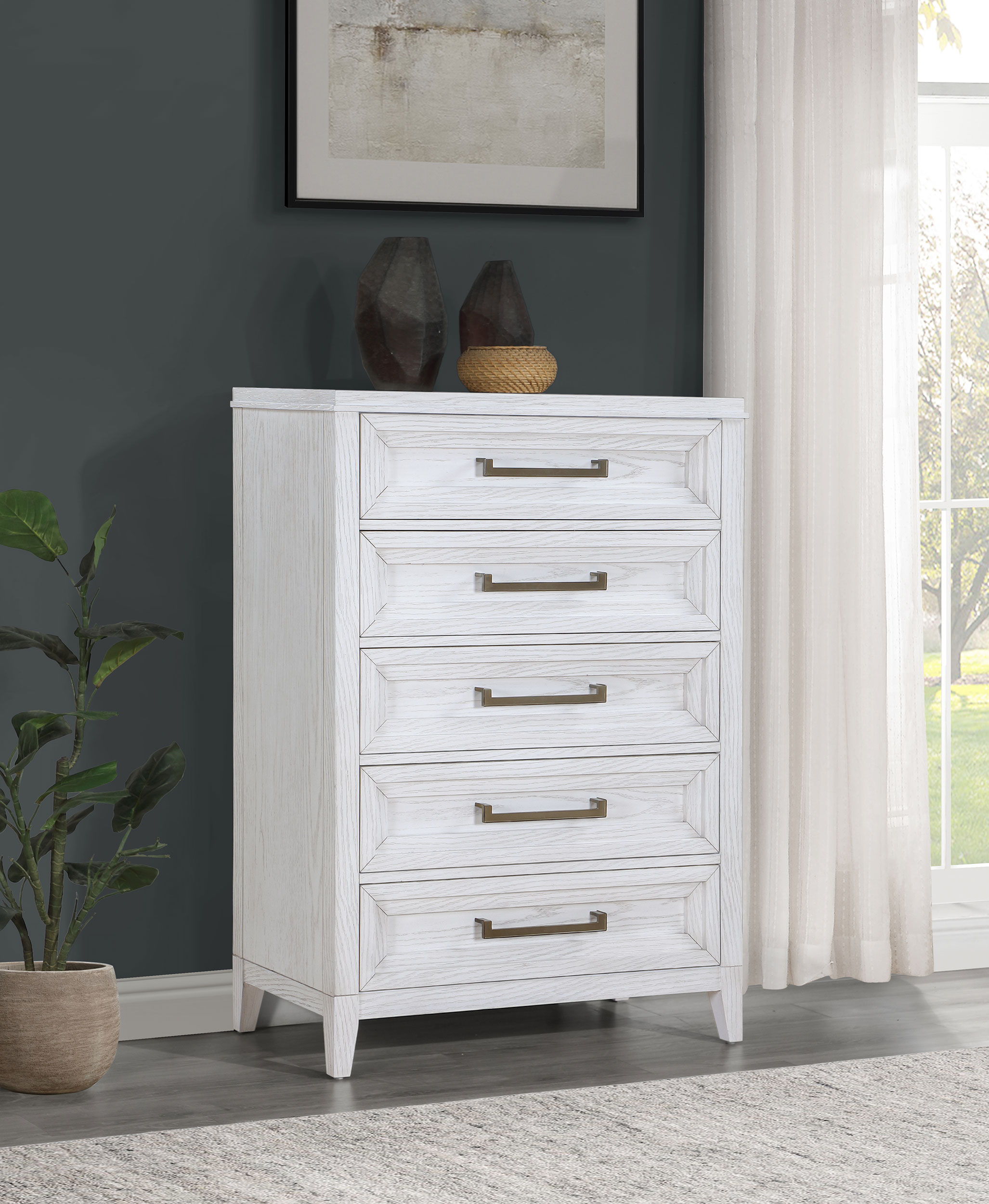 Coaster Fine Furniture Marielle - 5-Drawer Bedroom Chest - Distressed White | Meri Furniture