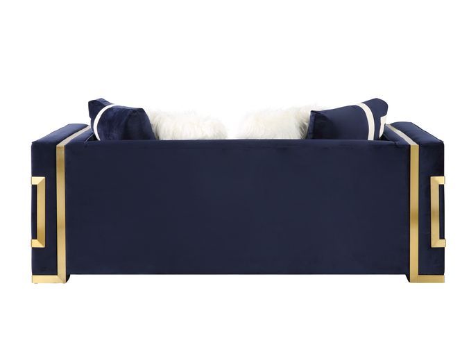 ACME Virrux - Loveseat - Blue Velvet & Gold Finish | Meri Furniture
