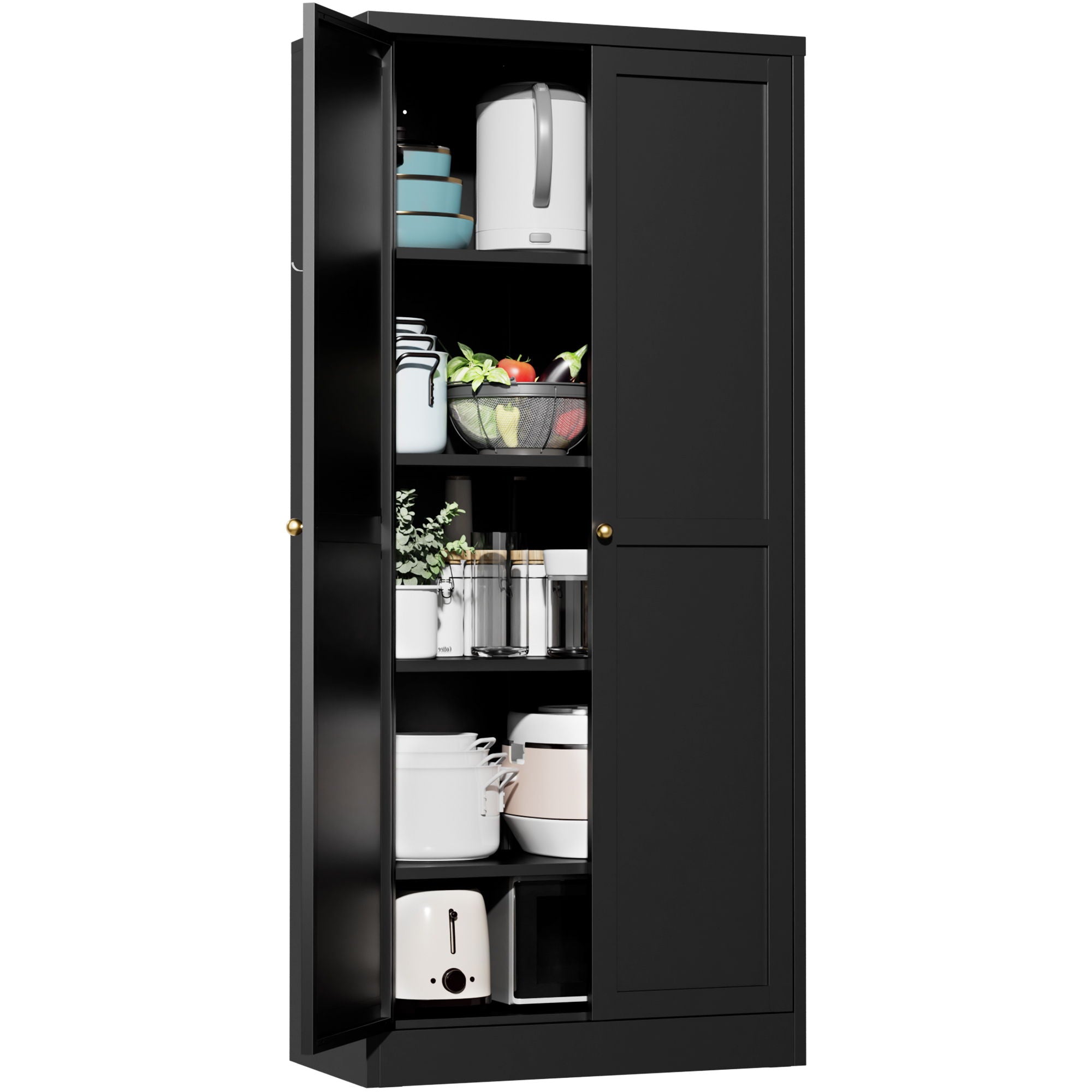 Kitchen Pantry Cabinet With 4 Adjustable Shelves, Heavy Duty Freestanding Organizer