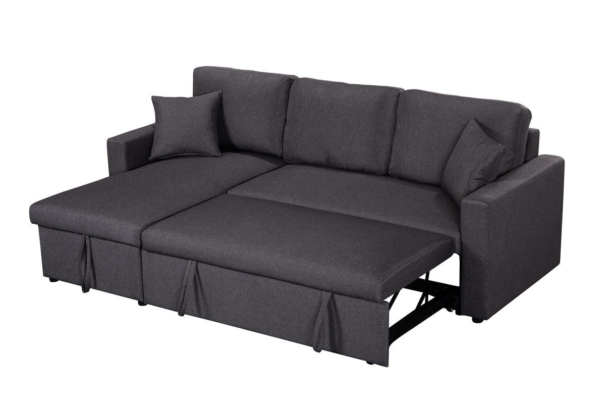 Paisley 82"W Dark Gray Linen Fabric Reversible Sleeper Sectional Sofa with Storage Chaise