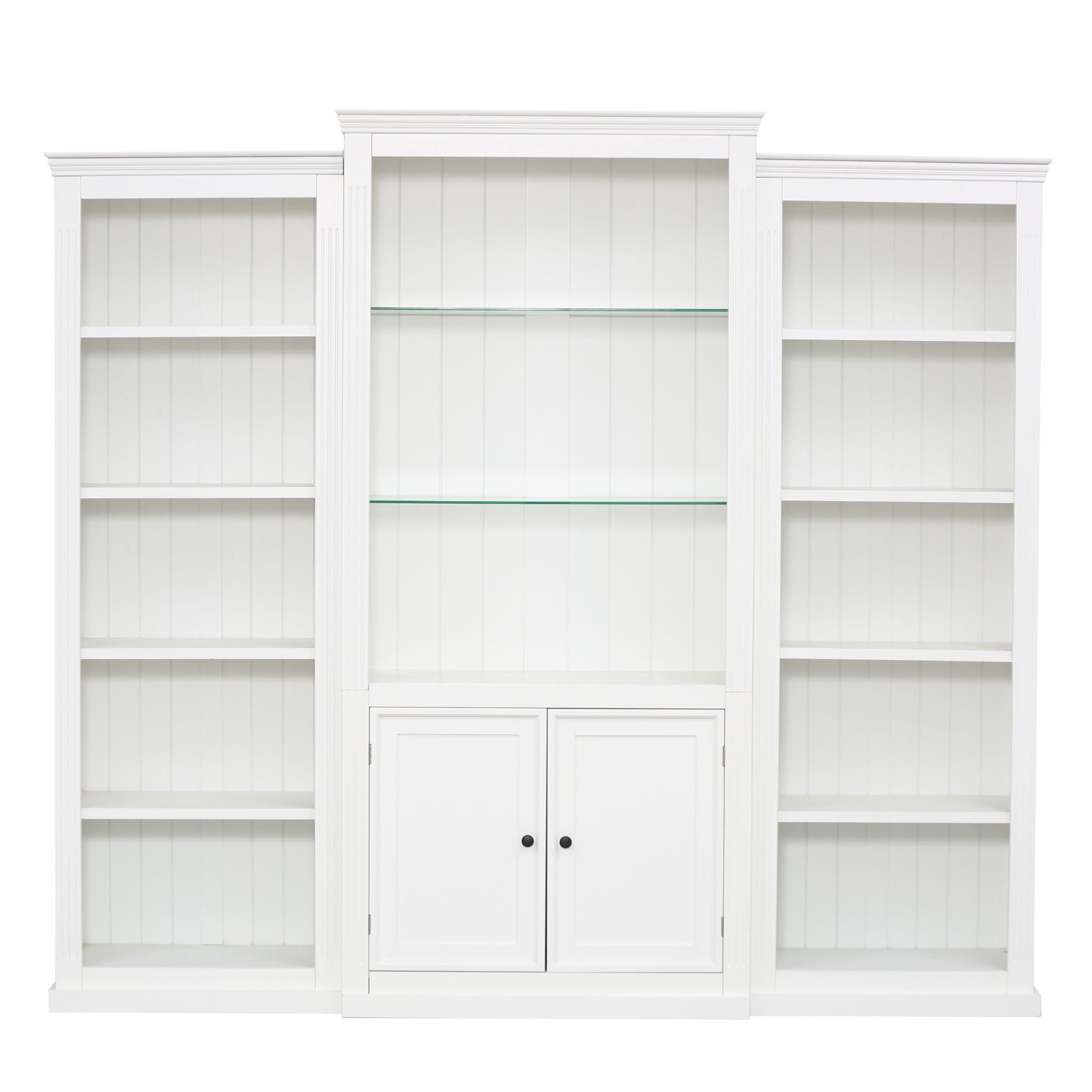 Retro Style 3 Piece Bookcase Display Cabinet With Adjustable LED Lighting, Tempered Glass Shelves - White