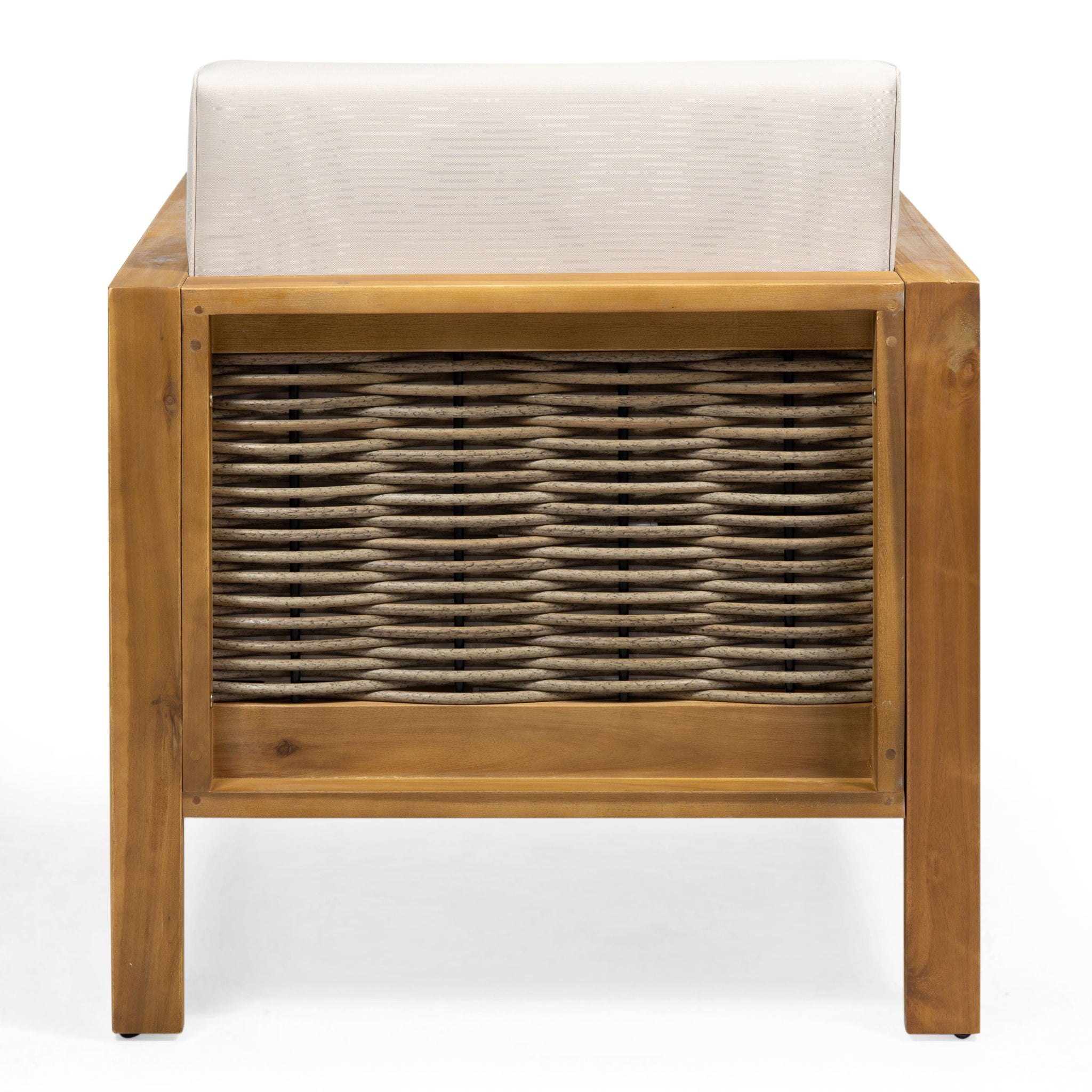 Outdoor Acacia Wood Club Chair With Wicker Accents