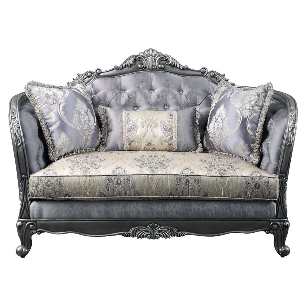 Ariadne - Loveseat With 3 Pillows - Fabric & Platinum