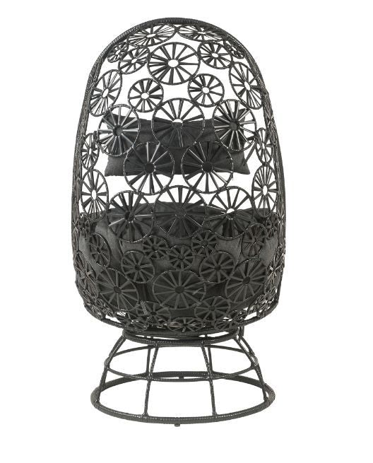 ACME Hikre - Patio Lounge Chair - Clear Glass, Charcaol Fabric & Black Wicker | Meri Furniture