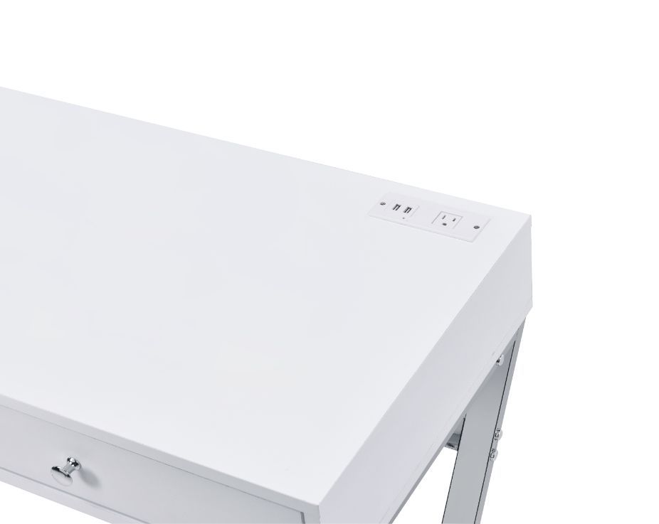 ACME Coleen - Desk - White & Chrome Finish | Meri Furniture