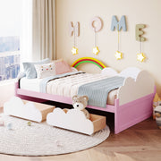 Twin Size Bed With Clouds And Rainbow Decor - Pink / White