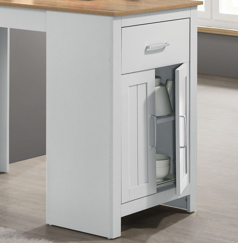 Alonzo 47" Oak and White Finish Small Space Counter Height Dining Table with Cabinet, Drawer, and 2 Ergonomic Counter Stools