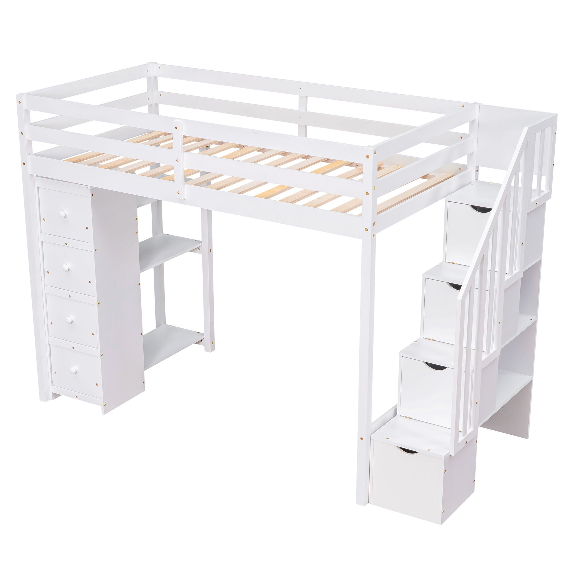 Loft Bed With Storage Drawers And Stairs With Shelves