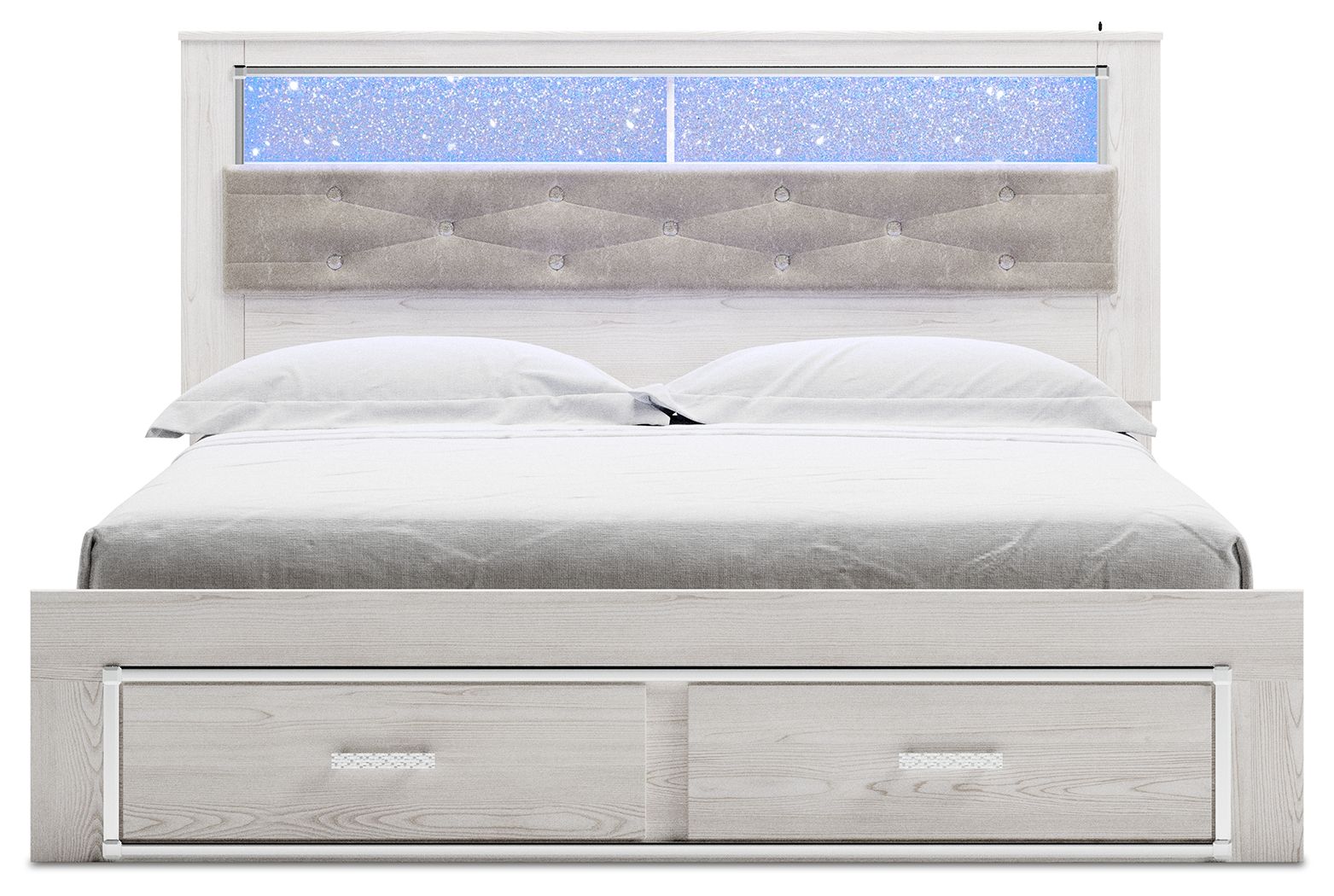 Signature Design by Ashley® Altyra - White - King Upholstered Bookcase Bed With Storage | Meri Furniture